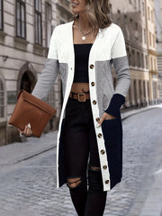 Versatile Long Sleeve Color Block Single Breasted Cardigan for Spring & Fall, Women's Clothing