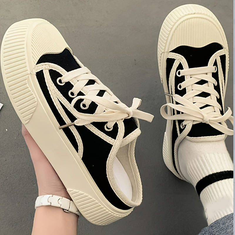 Women's Flatform Mule Sneakers, Casual Round Toe Slip On Backless Skate Shoes, All-Match Preppy Student Walking Shoes