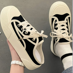 Women's Flatform Mule Sneakers, Casual Round Toe Slip On Backless Skate Shoes, All-Match Preppy Student Walking Shoes