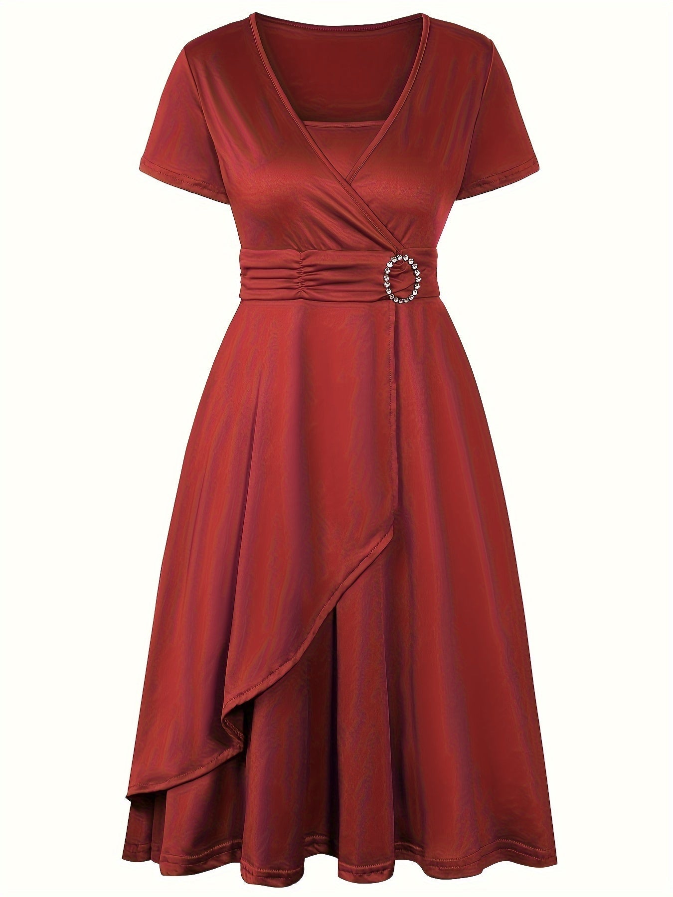 Elegant Skinny Rhinestoned Dress, Asymmetrical Hem Tie Waist Dress For Party & Banquet, Women's Clothing Wedding/Occasion/Engagement/Ceremony/Evening dress