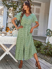 Ingvn - Ladies Vintage Long Floral Print Summer Dress Women Loose Casual Button Bohemian Beach Dress Women Sundress Robe Vestidos Female