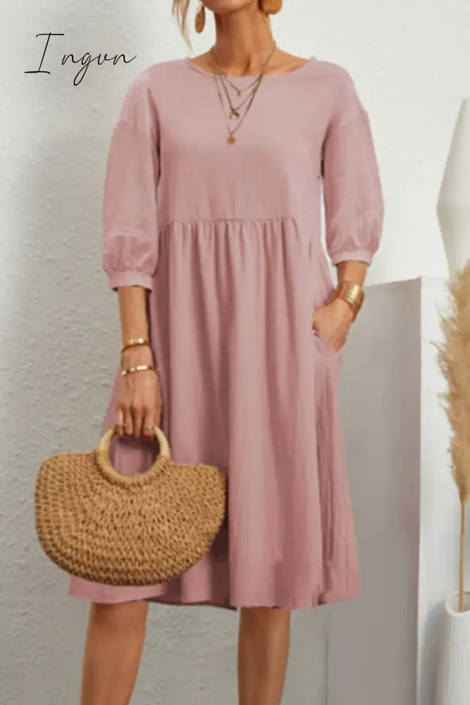 Ingvn - Casual Simplicity Solid Solid Color O Neck A Line Dresses(8 Colors)