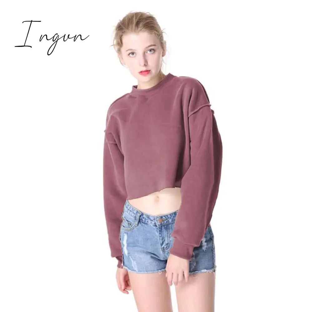 Ingvn - Thick Cotton Oversized Women Sweatshirt Hoodies Casual Loose Long Sleeve Harajuku Streetwear Crop Pullover Plus Size Ropa Mujer