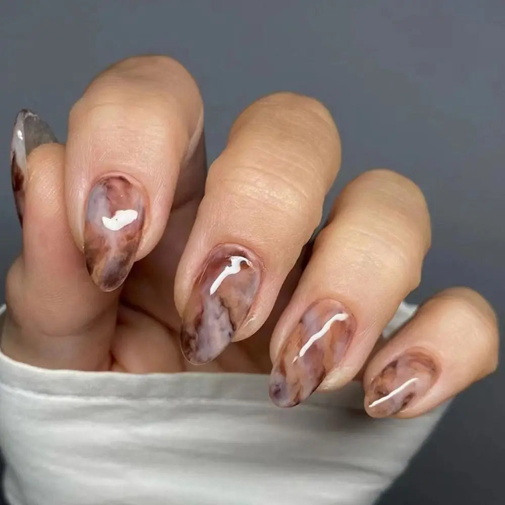 24pcs Long Almond False Nails French Pink Cloud Star Press on Nails Fake Nails DIY Manicure Detachable Gradient Flash Nail Tips