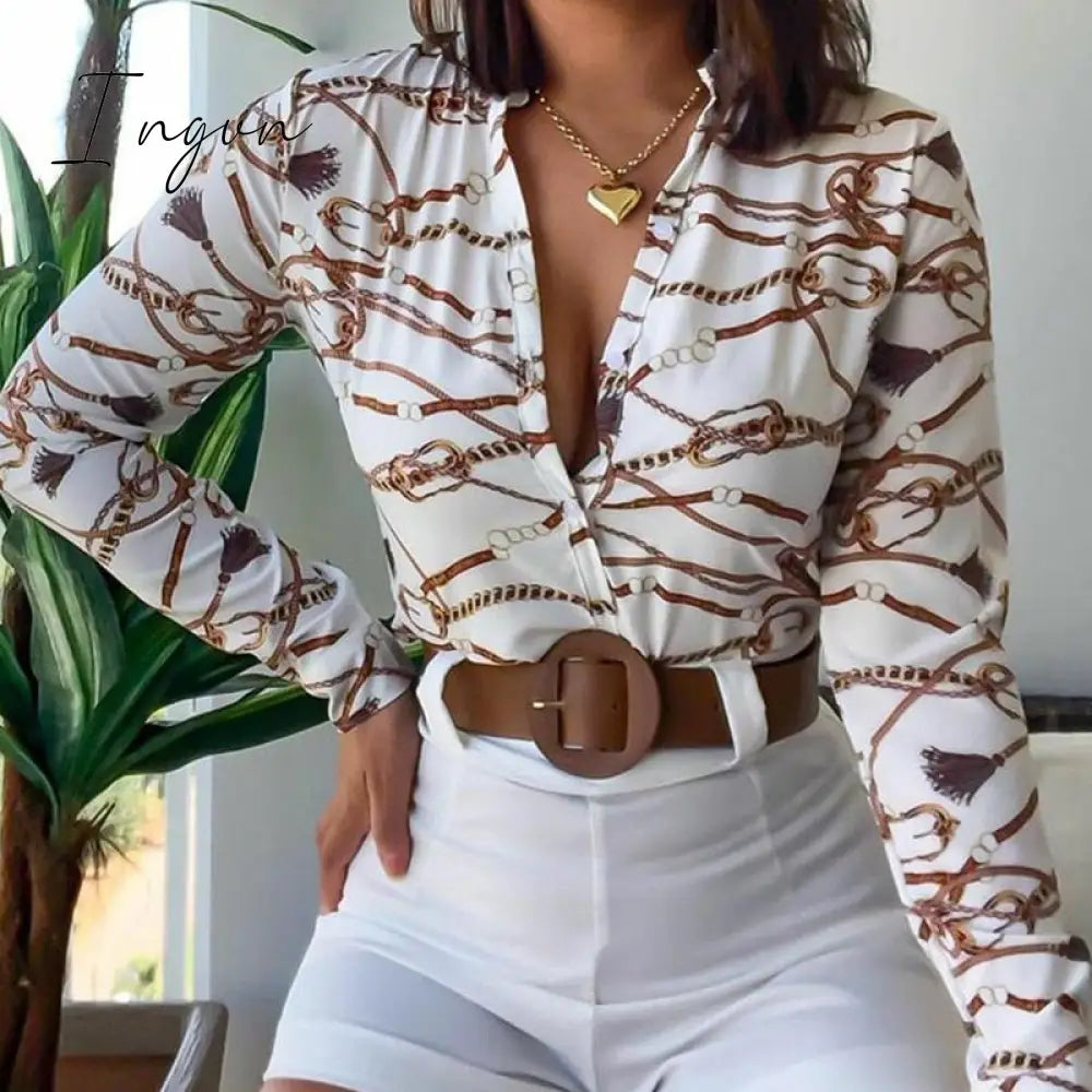 Ingvn - Shorts Sets Women's Summer Suit High Waist Shorts LongSleev Shirts Two Piece Set Printed Leisure Sets Womens Outfits Shorts Set