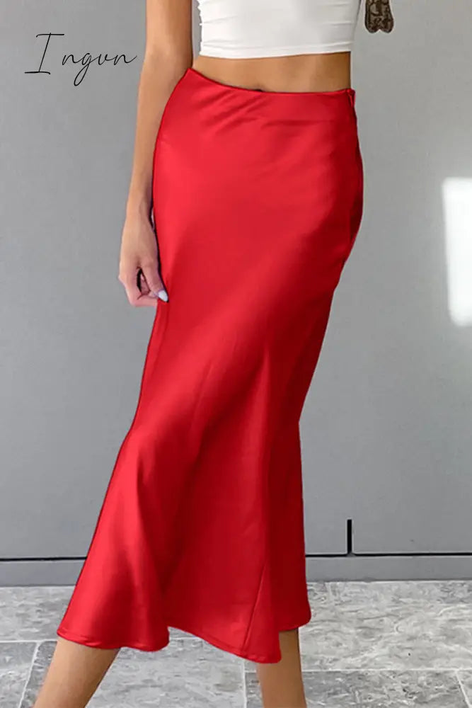 Ingvn - Elegant Solid Patchwork Regular High Waist Solid Color Bottoms