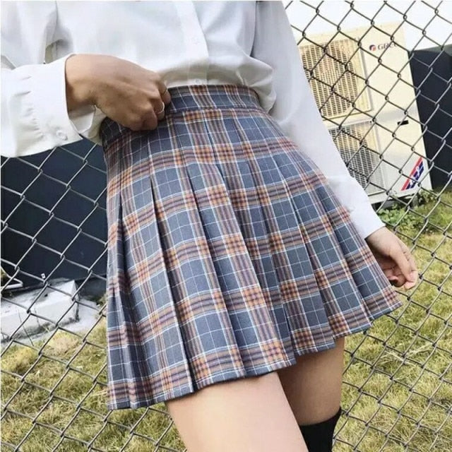 XS-XXL Spring Summer Autumn Women Skirts Student Girl Striped Pleated Waist Female Sweet Mini Dance Plaid Black White Pink Skirt