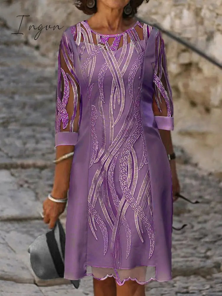 Ingvn - Fashion Trends Embroidered Dress Half Sleeve Casual Dress Sexy See-through Patchwork Lace Party Dress Women Fashion O Neck Loose Pullover Dress