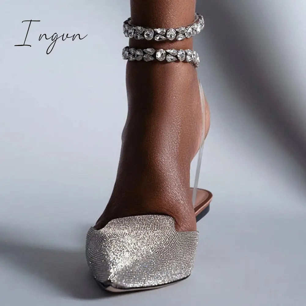 Ingvn - Patent Leather Pointed Toe Adjustable Ankle Strap Flats
