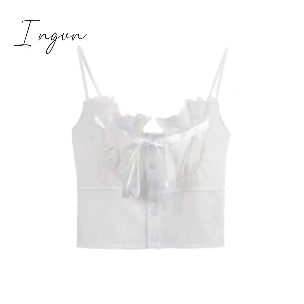 Ingvn - Pure Color Lace Strap Blouse Ladies Casual 2023 Spring Elegant Sexy Crop Tops Party Slim Korean Style Fashion Vest Design Chic