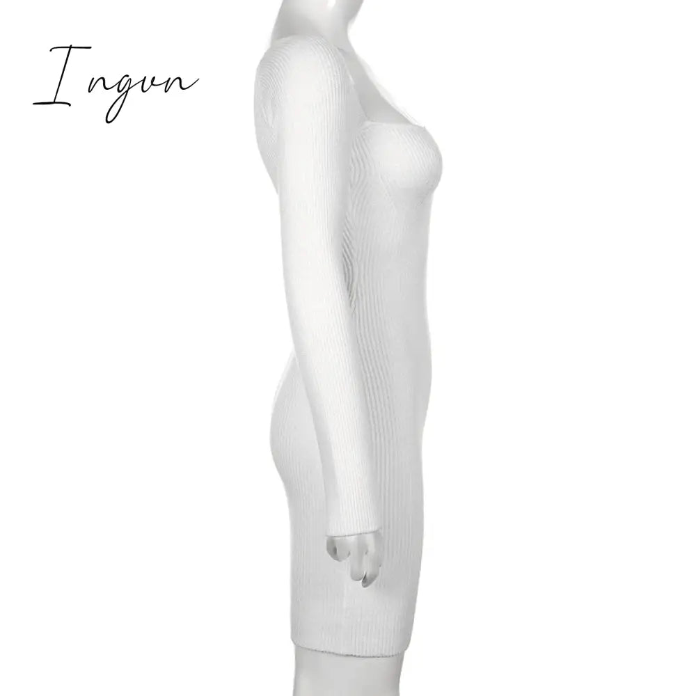 Ingvn - Bodycon Knitted Women Sweater Dress Long Sleeve Sexy Off Shoulder Split Elegant Party Dresses Fashion Autumn Winter