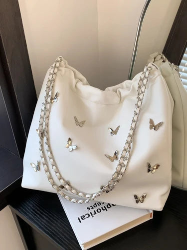 Ingvn  Fashion Chain Butterfly Ladies Shoulder Bags Large Capacity Women's Casual Tote Underarm Bag Commuter Female Travel Handbags