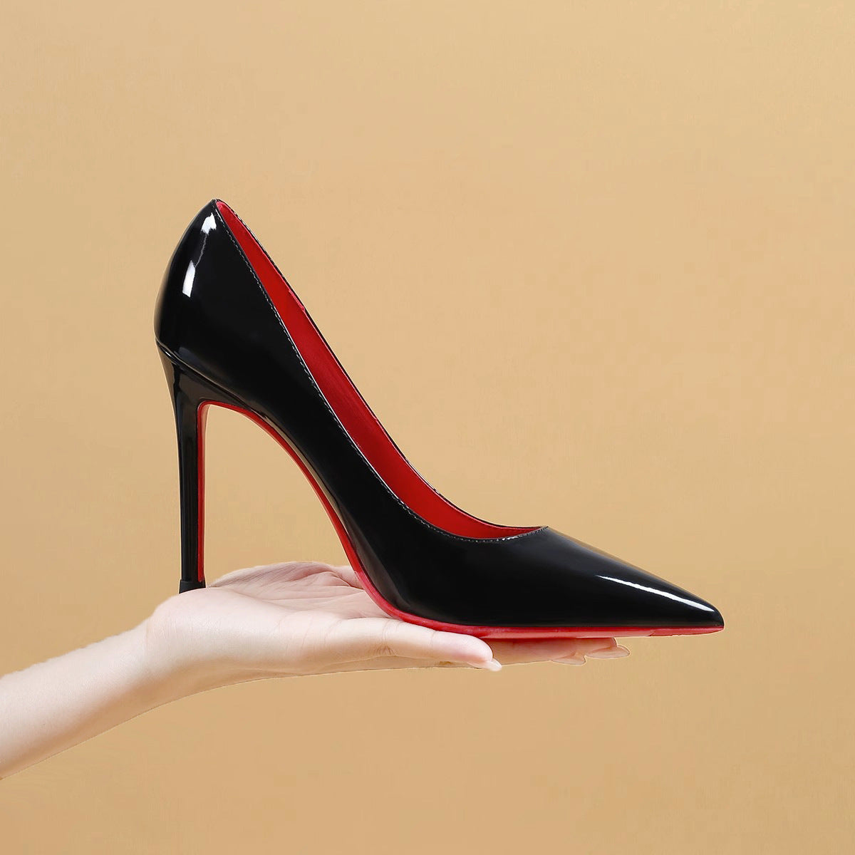 Red Bottom Black High Heels Women's Thin Heel Sexy Night Game Spring and Autumn New Bed Patent Leather Pure Desire Style Single Shoes