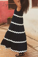 Ingvn - Sexy Simplicity Print Ripple Contrast U Neck Sleeveless Dress Dresses