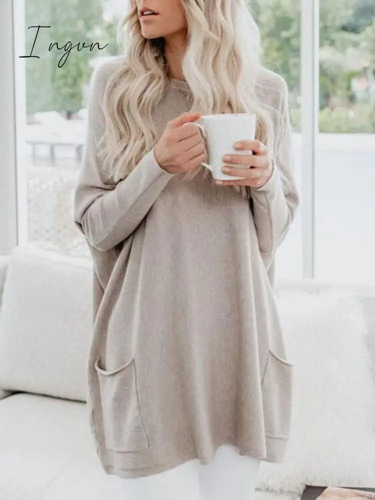 Ingvn - Casual Pockets Long Sleeve Solid Tops