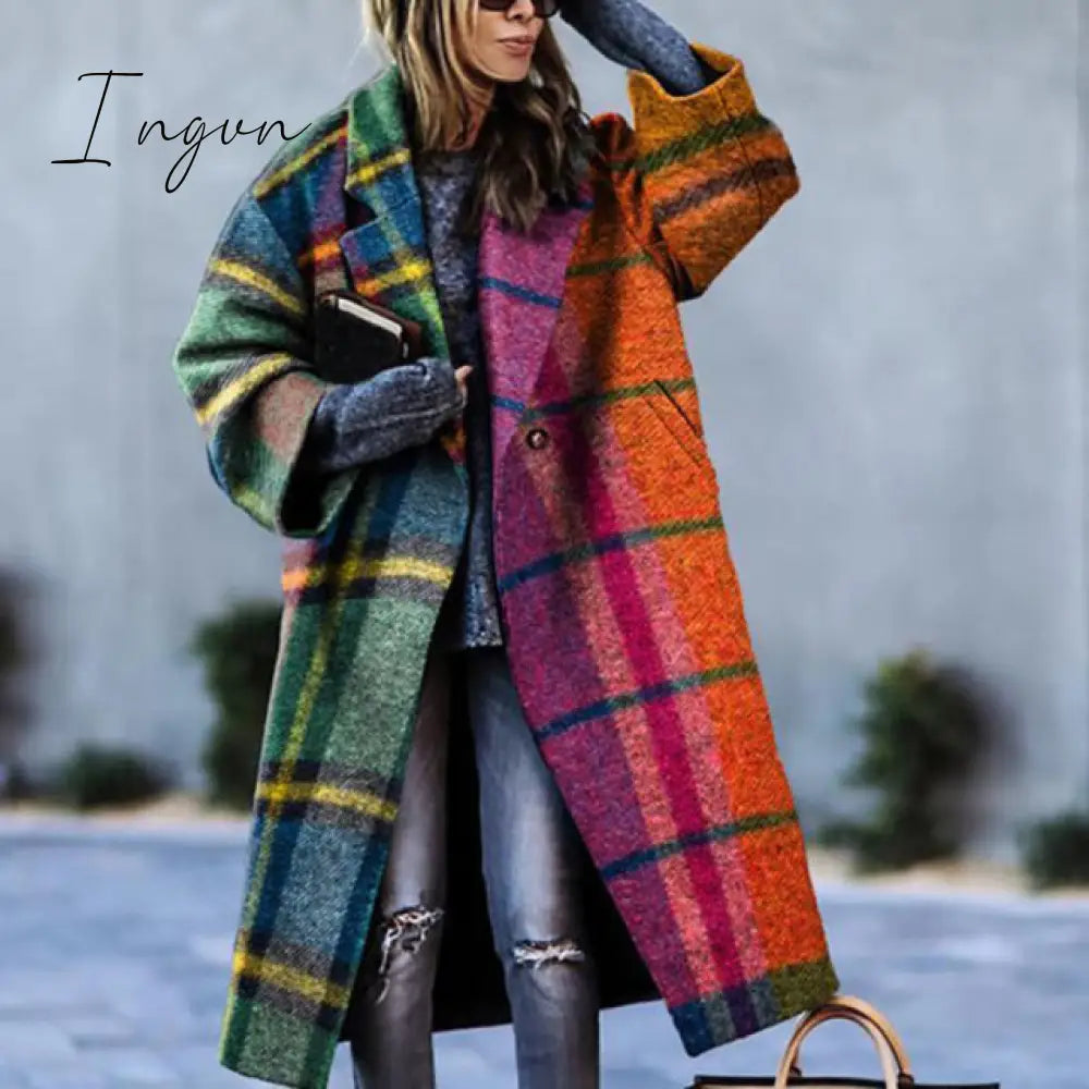 Ingvn - Trends Hot Sale Autumn Winter Long Sleeve Pocket Green Outwear Casual Loose Blend Wool Long Overcoat Women Vintage Button Cardigan Tops Jackets