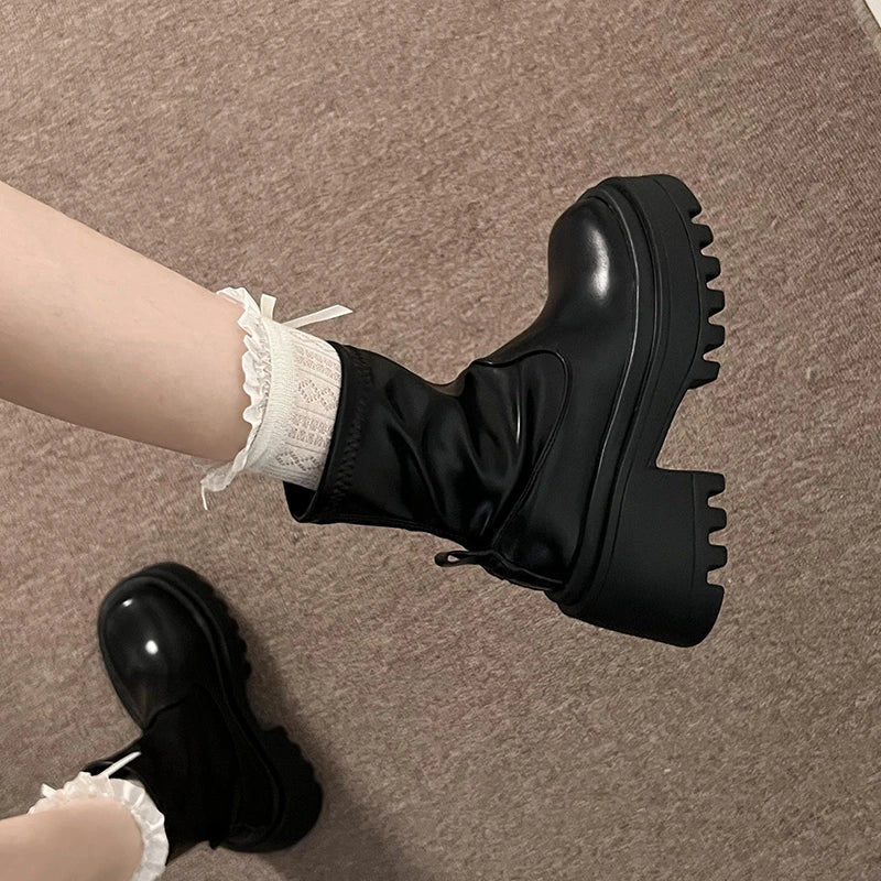 Ingvn  Winter Punk Style Women Knee High Boots Fashion Slip On Platform Long Booties Designer Square Heels Botas De Mujer