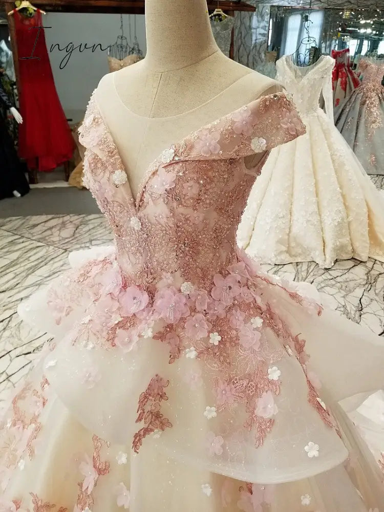 Ingvn - Pink Princess Quinceanera Dress Appliques Beads 3D Flowers Prom Party Sweet 16 Ball Gown Vestidos De 15 Años