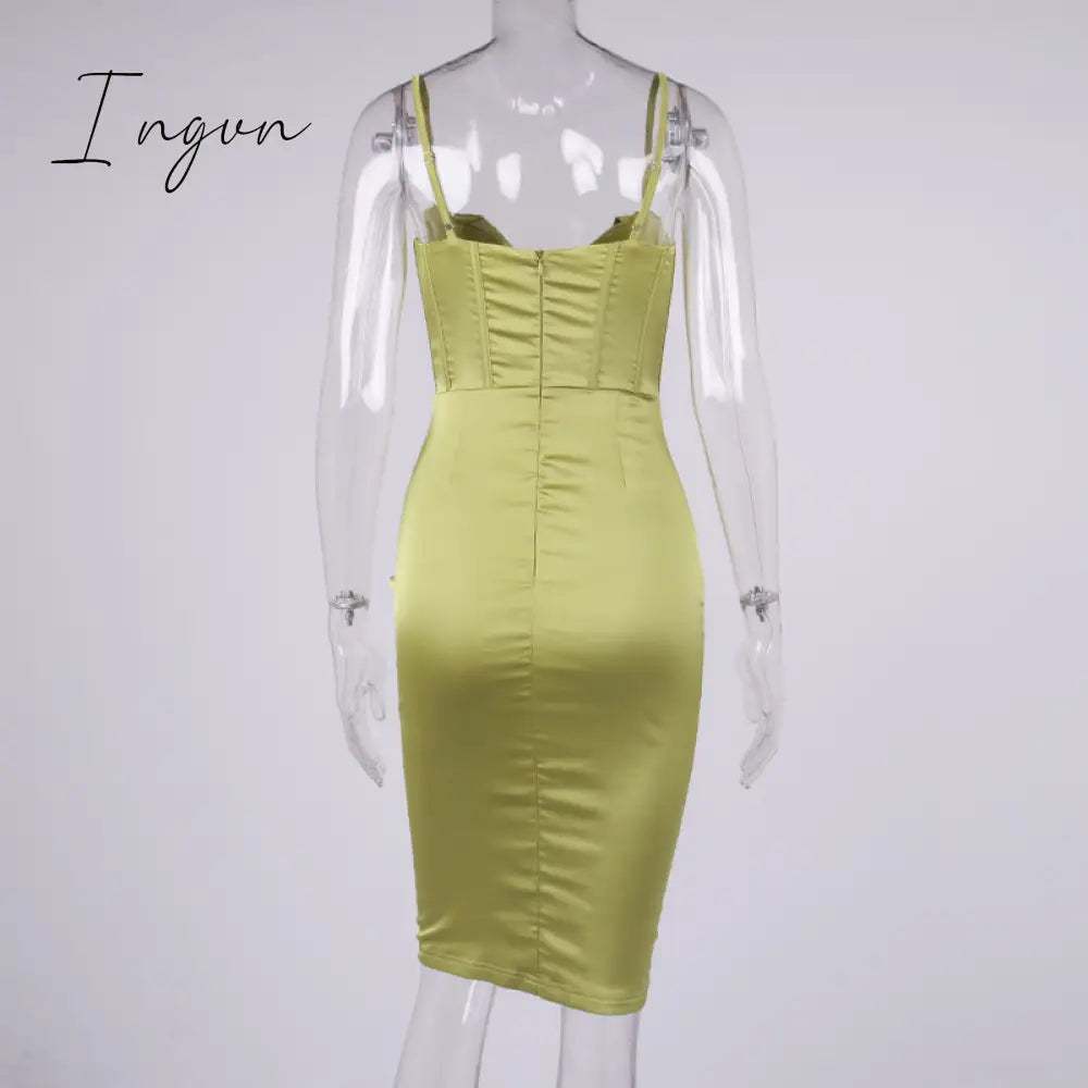 Ingvn - trends high quality Giyu Night Clubwear Party Satin White Dresses Women Summer Sexy Bodycon Midi Vestidos Spaghetti Strap Backless Corset Dress