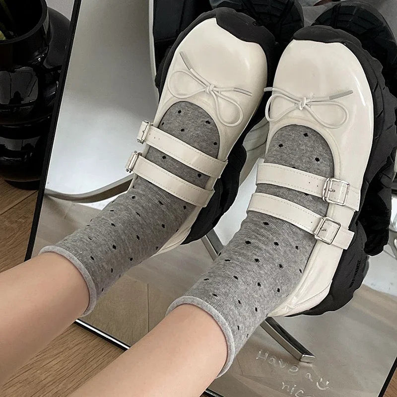 Ingvn  Chunky Women Mary Jane Shoes Fashion Elegant Shallow Butterfly-knot Shoes Ladies Outdoor Street Style Thick Heel Shoes