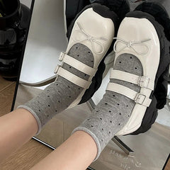 Ingvn  Chunky Women Mary Jane Shoes Fashion Elegant Shallow Butterfly-knot Shoes Ladies Outdoor Street Style Thick Heel Shoes