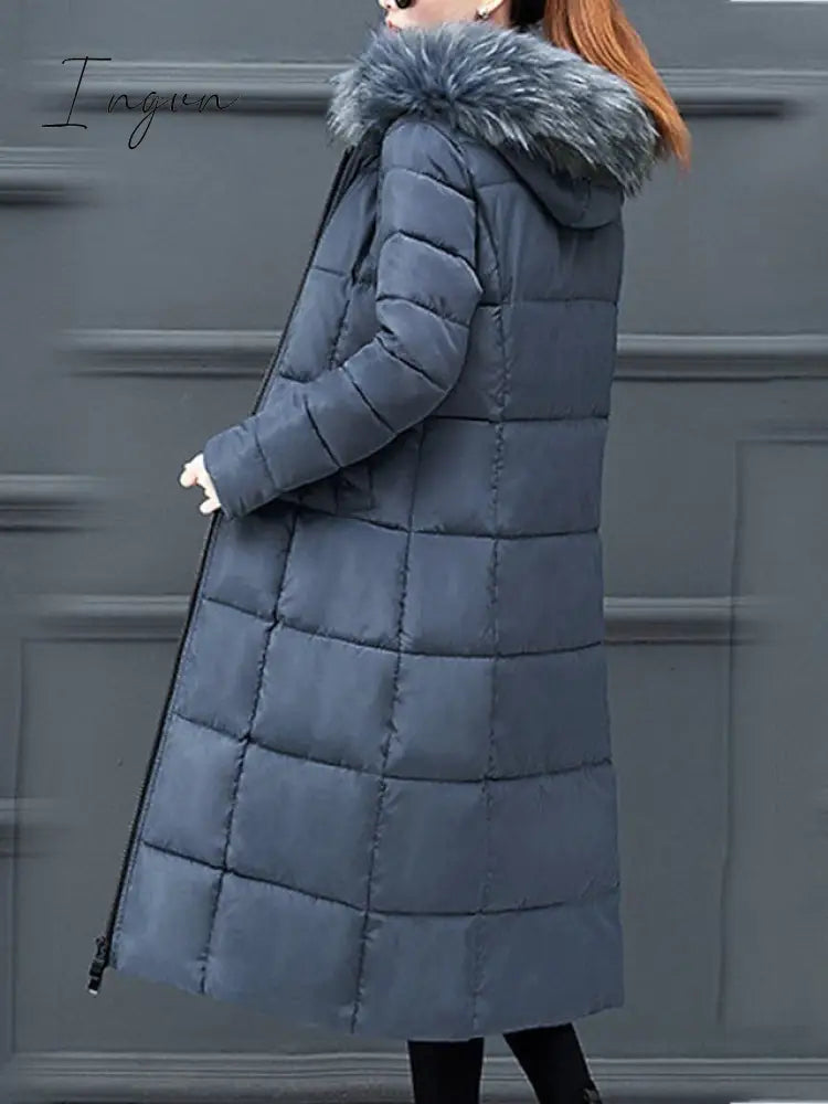 Ingvn - Women's Puffer Jacket Winter Jacket Winter Coat Parka Street Daily Valentine's Day Winter Fall Long Coat Regular Fit Warm Casual Jacket Long Sleeve Plain Full Zip Black Blue Red / Going out
