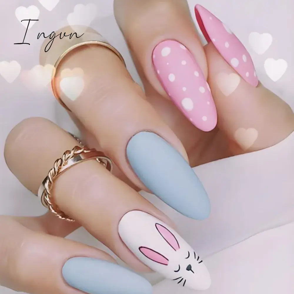 24Pcs Cute Oval False Nails Reusable And Adhesives Aesthetic False Almond Nails Complete Nail Kit Acrylic Press On Set For Gel