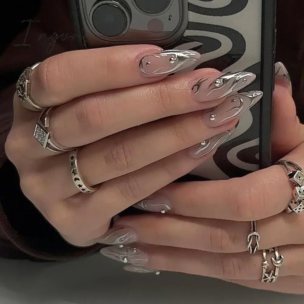 24Pcs 3D Long Almond False Nails Red Nude Ballet Stiletto Wearable Fake Nails MilkTea Color Jelly Full Cover Press On Nail Tips