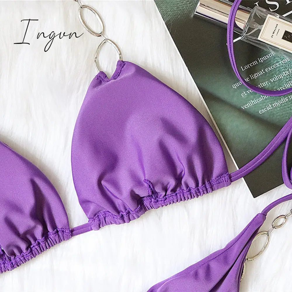 Ingvn - New Shiny Crystal Diamond Bikini Women Halter Bandage Swimsuit Female Swimwear Rhinestone Bikini set Brazilian Bathing Suit