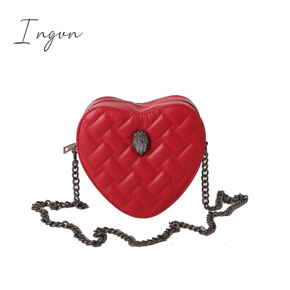 Ingvn - Women Simple Handbag Colorful Heart Shaped Bag 2024 Ladies Metal Shoulder Strap Crossbody Bag Eagle Pattern Design Rainbow Bag