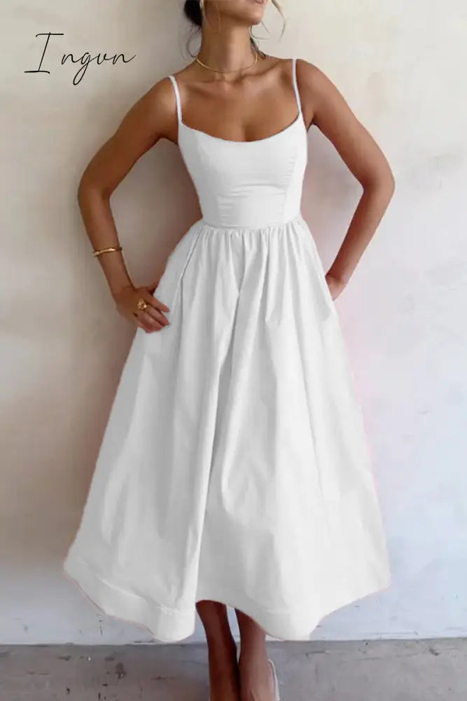 Ingvn - Sexy Solid Fold U Neck Sling Dress Dresses(3 Colors)