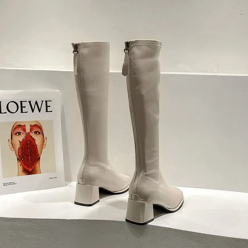 Long Boots Women New Boots Spring and Autumn Casual 5cm Thick Heel Solid Botas Femme Shoes Knee High Knight Botas De Mujer