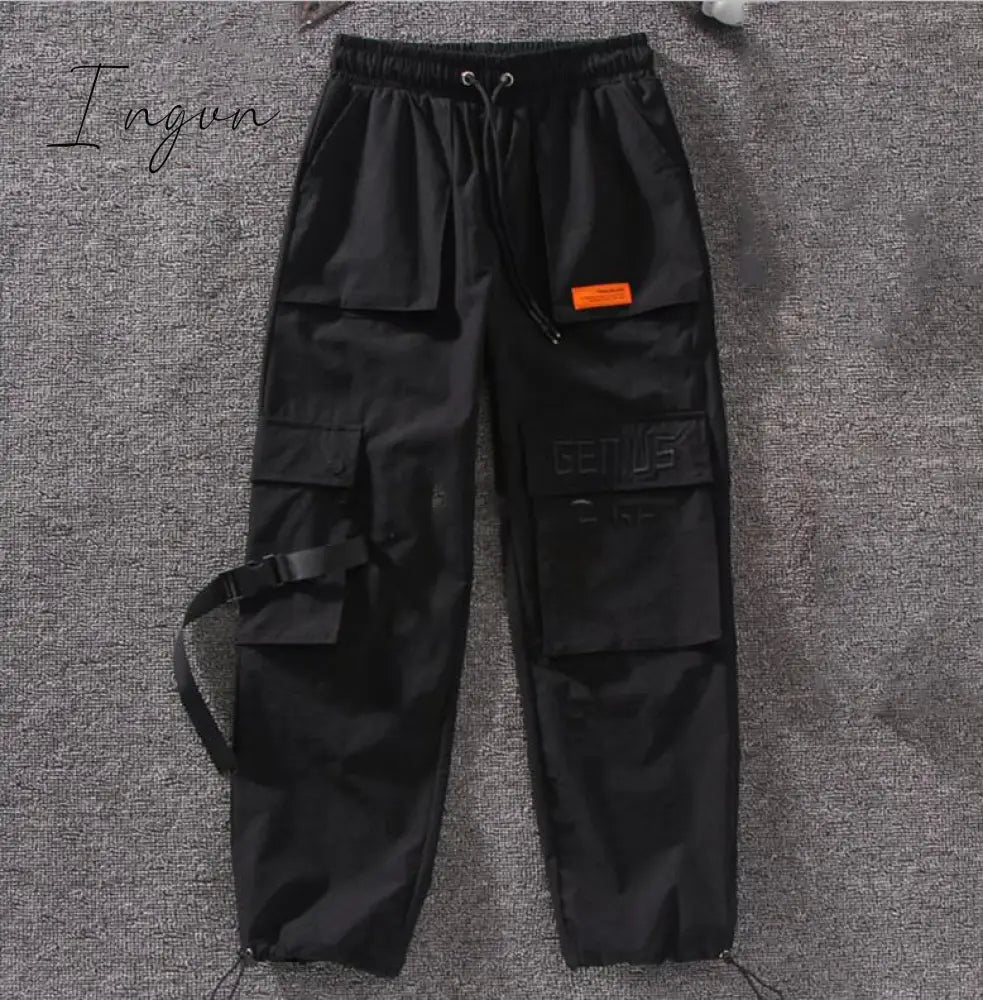 Ingvn - Women Fashion Spring  Autumn Streetwear embroidery Cargo Pants Women Harajuku BF Loose Big Pocket Hearm Pants High Waist Loose Female Trousers