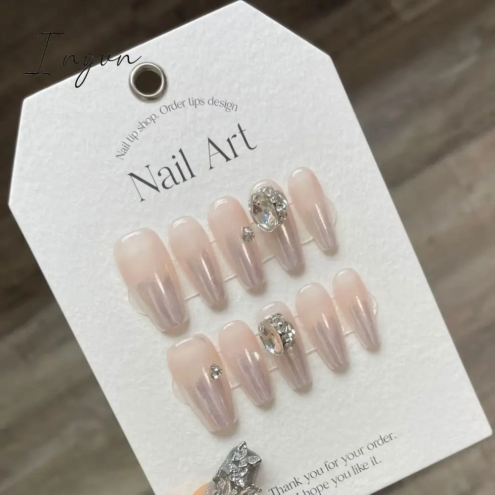 Bow Ice Translucent Sense Handmade Wearable Fake Nail Gradient AB Asymmetric Almond False Nails Trim Nail Shape Nail Decoration