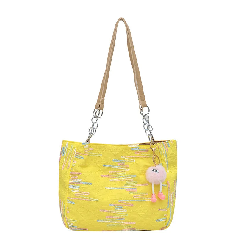 Ingvn  Fashion Forest Style Shoulder Bag Female Embroidery Retro Style Versatile Commuting Leisure Bag Large Capacity Canvas Tote Bag