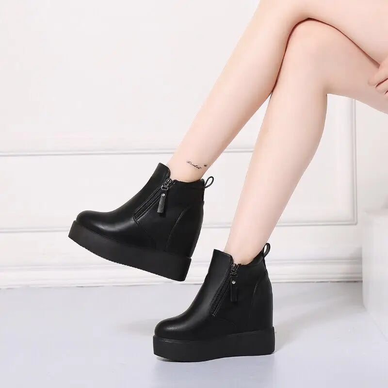 Winter Autumn Wedges Short Boots Women High Heel Snow Boots Short Plush Fur Ankle Boots Increased Internal Female Platform Shoes