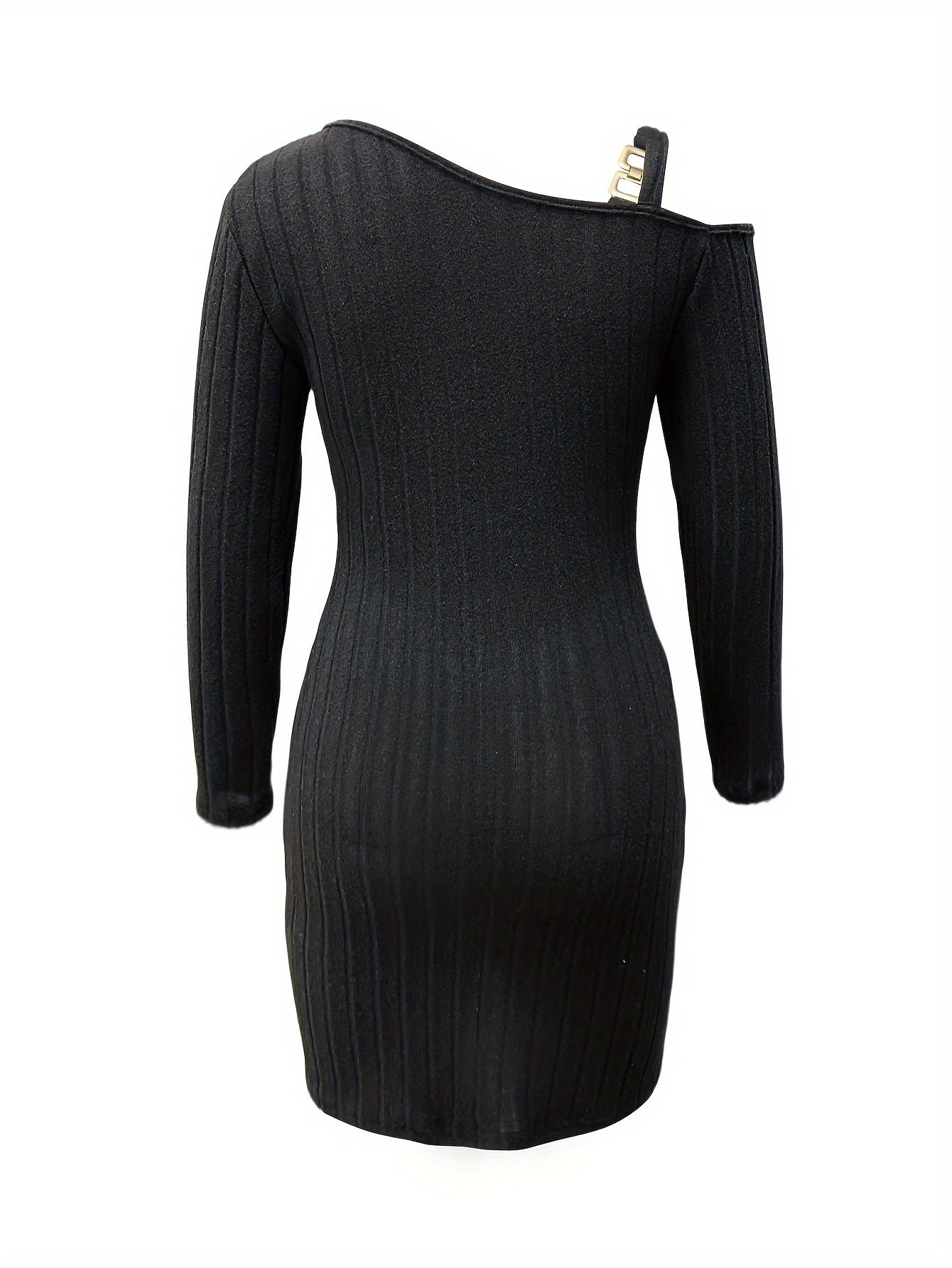 Sexy Off the Shoulder Bodycon Mini Dress - Ribbed Slanted Shoulder, Asymmetrical, Micro Elasticity, Solid Color, Polyester Fabric - Machine Washable, Perfect for Spring/Fall Party Wear