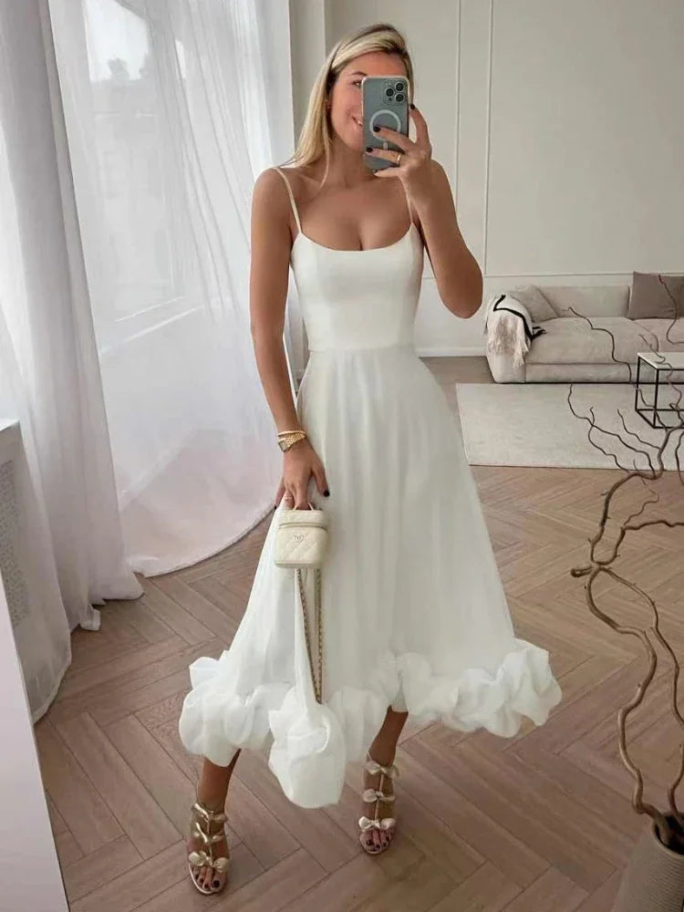 Ingvn  Elegant Party Evening Maxi Dresses for Women Spaghetti Strap Backless Sexy Long Summer Dress Ruffles Aline Dress