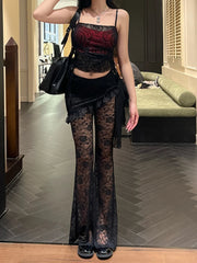 New Arrival Gothic Style Vintage Black Double-layered  Crop Top for Women Summer