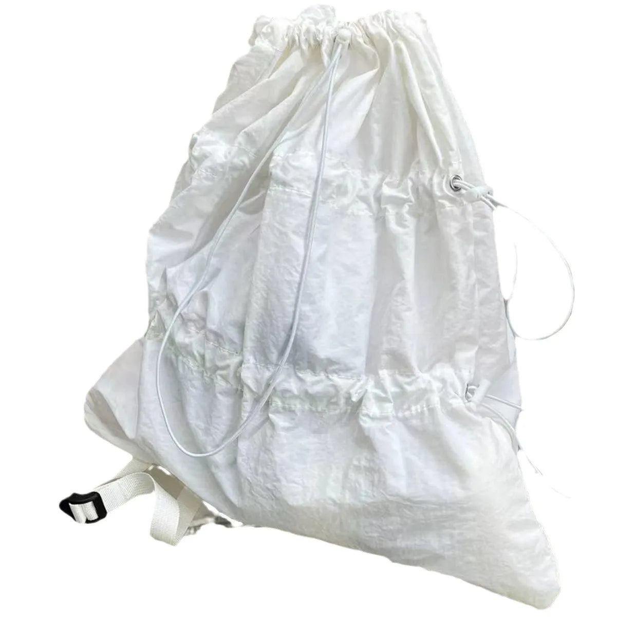Ingvn  White Drawstring Backpack for Women  Korean Lazy Style Drawstring Backpack, Lightweight Nylon Water-repellent Backpack