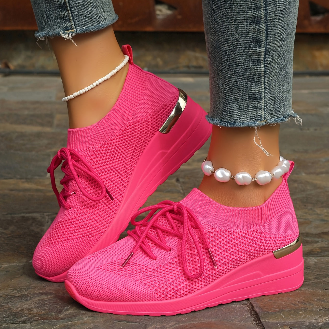 Womens Athletic Sneakers - Durable Non-Slip Sole, Breathable Fabric, Fashionable Lace-Up Design - Perfect for Daily Running & Outdoor Activities