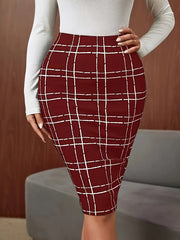 Vibrant Plaid Print Slim Fit High Waist Pencil Skirt - Flattering, Versatile, and Comfortable for Spring & Summer - Women's Stylish Clothing for Work, Date, or Casual Occasions