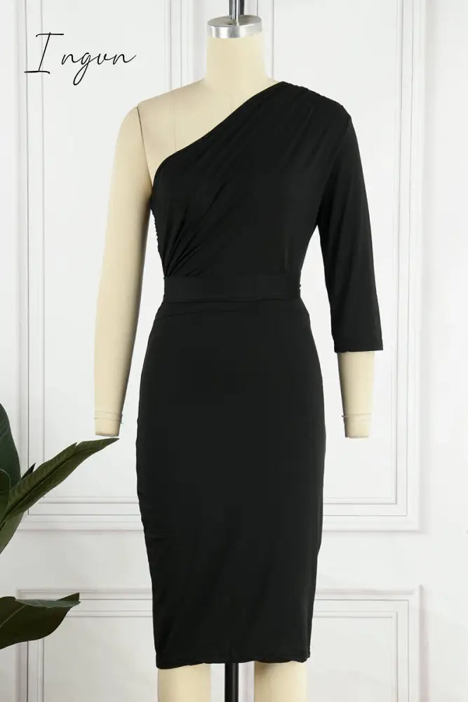 Ingvn - Sexy Solid Patchwork One Shoulder Pencil Skirt Dresses(5 Colors)