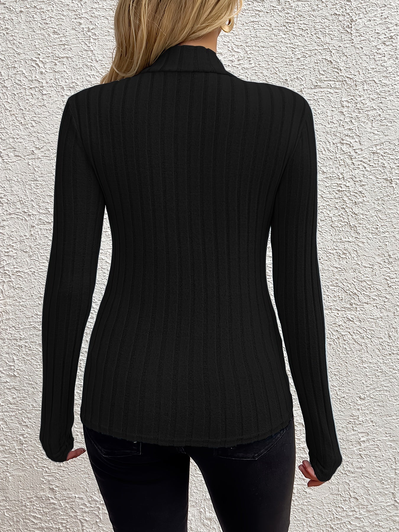 Elegant Solid Color Turtleneck Sweater for Women - Long Sleeve, Ribbed Knit, Machine Washable - Perfect for Fall & Winter, for Autumn, Spring