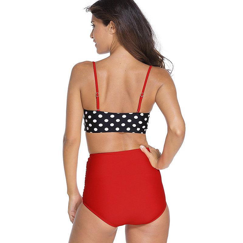 Women Swimsuits Vintage Bandeau Push Up Polka Dot Plus Size Bathing Suits High Waisted Bikini