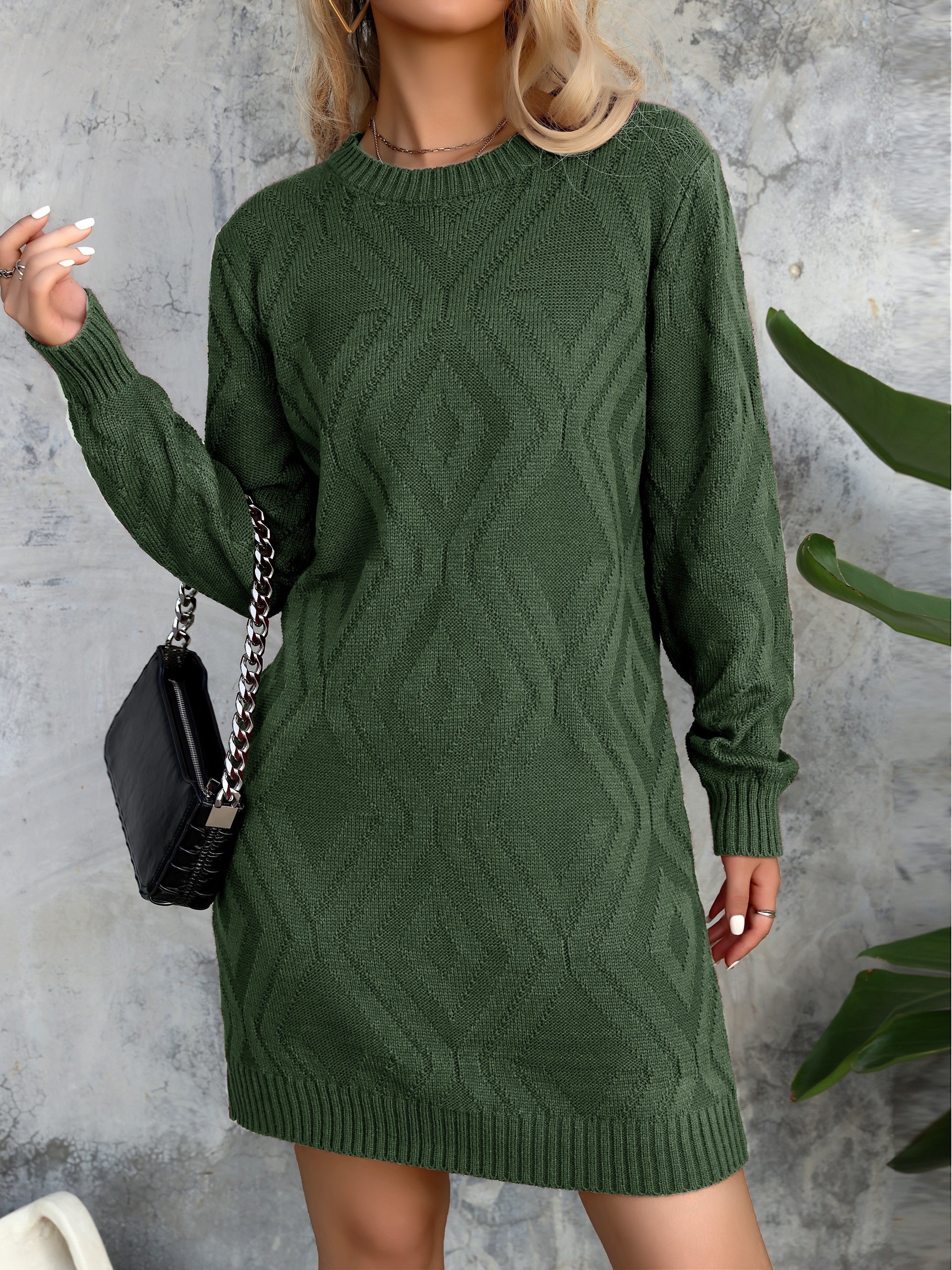 Cozy Fall & Winter Essential: Long Sleeve Bodycon Knit Mini Dress for Women, Casual Crew Neck, Perfect for Cold Weather