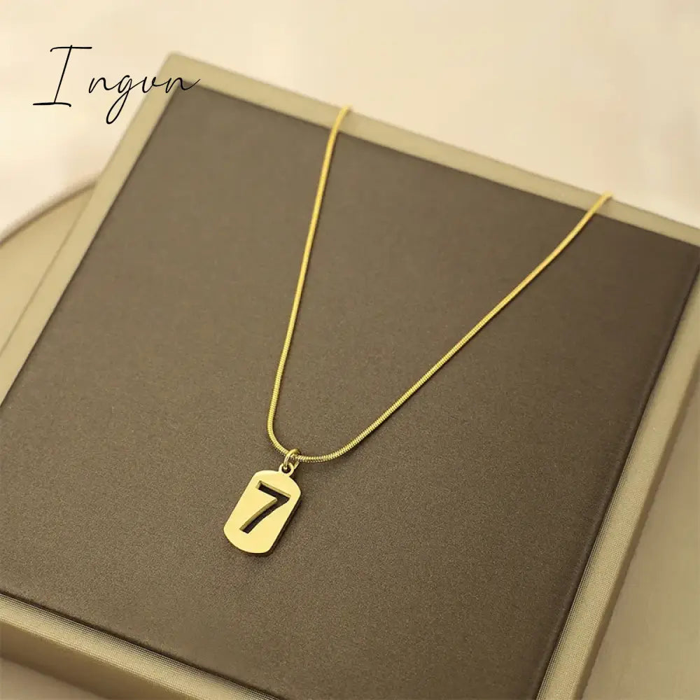 New Fashion Simple Lucky 7 Square Pendant Stainless Steel Necklace for Women Niche Design Elegant Party Jewelry Gifts