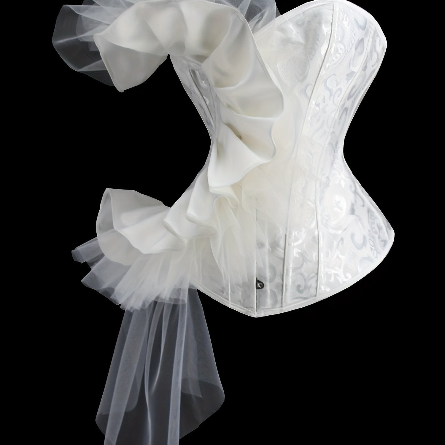 Flirty Ruffle Strapless Corset Bustier - Ultimate Tummy Control Shapewear - Adjustable Lace-Up Jacquard Body Sculptor for Women