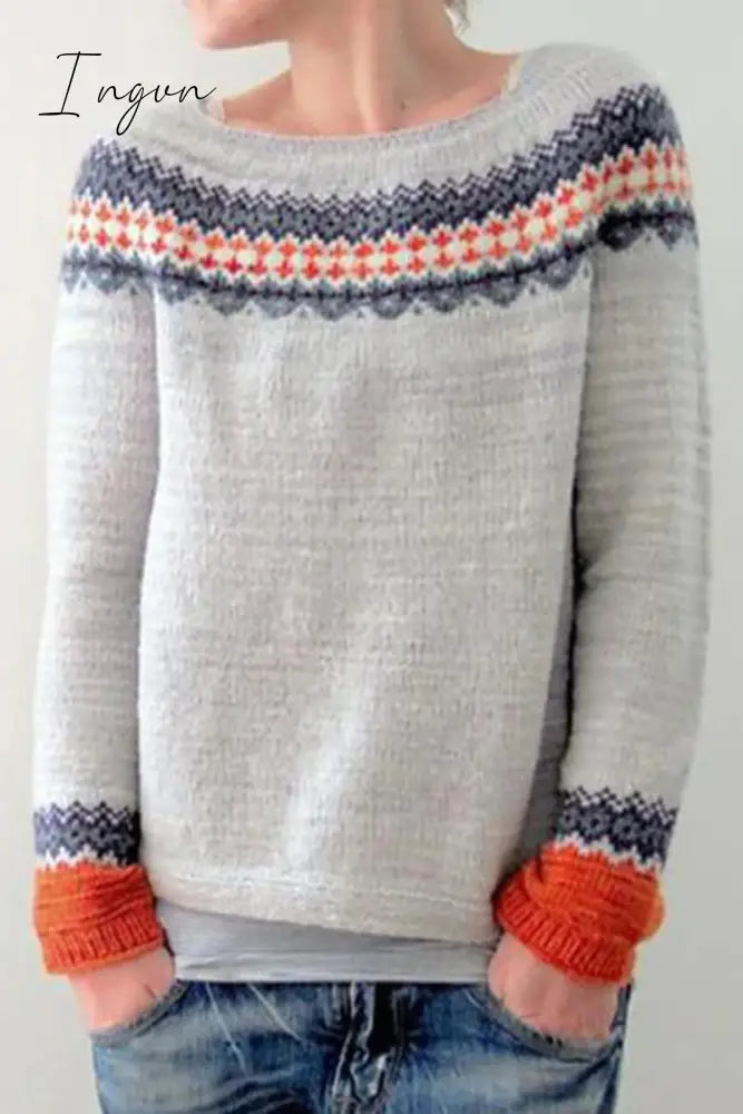 Ingvn - Casual Color Block Contrast O Neck Sweaters(8 Colors)