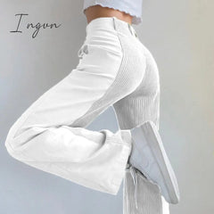 Ingvn - Solid Corduroy Pants Women Warm Casual Patchwork Winter Trouser Straight Leg Pant Sweatpants Pantalon Comfortable Streetwear